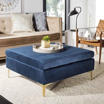 Giovanna, A 36-Inch Square Ottoman In Glam Navy Velvet And Brass From Safavieh - £314.42 GBP