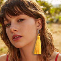 Fashion Exaggerated Bohemian Hand-woven Knotted Long Fringe Earrings Women - £4.80 GBP