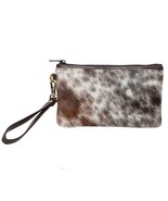 Real Cowhide Wristlet Clutch for Women, Brown, Black and White Cow Hide ... - $51.46