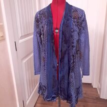 Aris. A sz M Medium Burnout Sheer Cardigan Top Blue Crinkle coastal art ... - $50.00