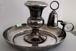 JOHN HENRY POTTER S/Plated Sheffield Candle Holder &amp; Snuffer c1890 - £56.06 GBP