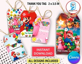 Mario Favor Tags, Super Mario Thank You Tags, Mario Brothers Birthday Party, Per - £2.39 GBP