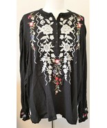 Johnny Was Floral Embroidered Blouse Roma Victorian Sz-XXL Black - £143.41 GBP