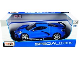 2020 Chevrolet Corvette Stingray C8 Coupe with High Wing Blue with Black Stripe - £50.23 GBP