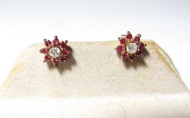 14K SOLID GOLD NATURAL DIAMOND STUD EARRINGS W / RUBY JACKETS - $8,085.83 MXN