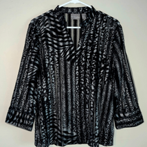 Chico&#39;s Animal Print Sheer Striped Jacket Black - £14.62 GBP