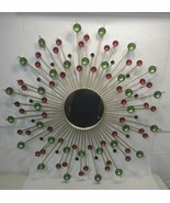 Starburst Mirror Wall Hanging Silver Red Green Cherry 32&quot; - $30.43 CAD