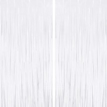 White Fringe Curtain Party Decorations 2 Pack, Foil Fringe Backdrop Curtains For - £11.76 GBP