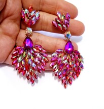 Color-shift Drop Earrings, Bridesmaid Rhinestone Earrings, 3.2 Inch Crystal Jewe - £32.70 GBP