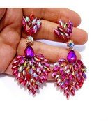 Color-shift Drop Earrings, Bridesmaid Rhinestone Earrings, 3.2 Inch Crys... - £32.70 GBP