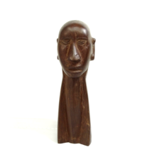 Vintage Carved Wood African Head Bust Male Decor 9 inches Tall Dark Brown MCM - £22.24 GBP