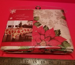 Jaclyn Smith Fabric Tablecloth 60 x 84 Poinsettia Christmas Holiday Home Decor - £11.19 GBP