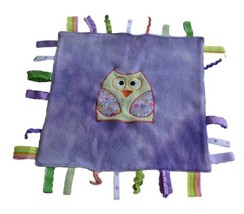Purple Tye Dye Green Owl Tags Lovey Security Baby Blanket Nunu Minky 12&quot;... - $15.48