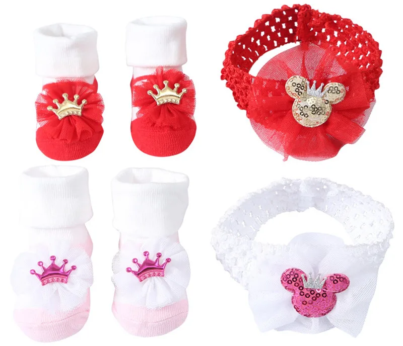 Play 2PCS/Set Baby Socks For Girl Bebe Toddler Newborn Sock + A Headband Infant  - £23.17 GBP