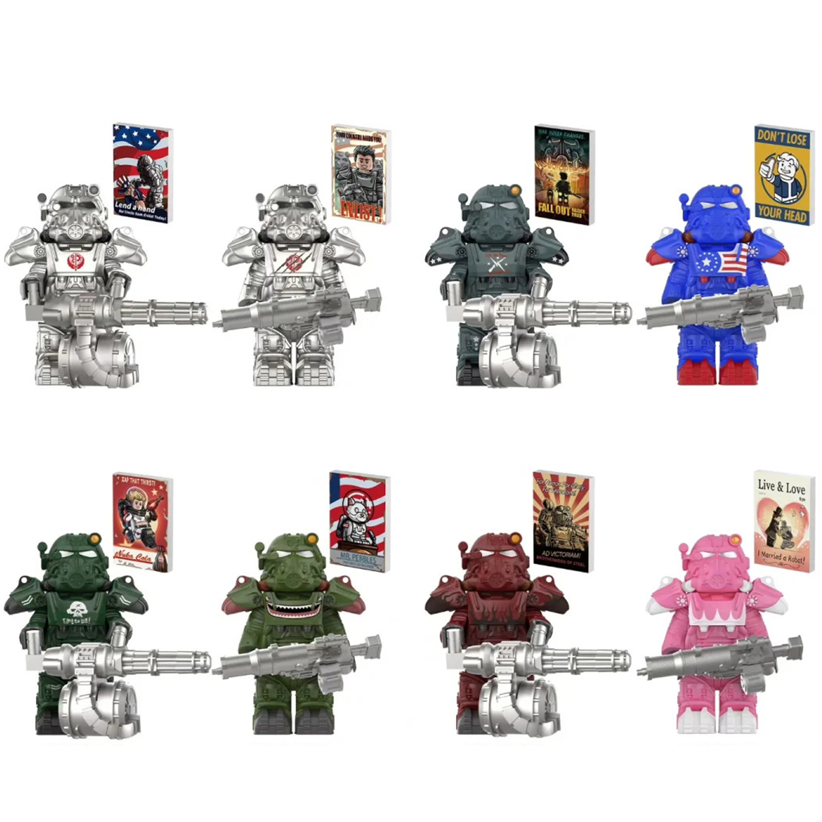 Fallout T60 Power Armor Soldiers T60 Mech Warrior 8Pcs Minifigures Bricks Toys
