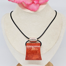 SILPADA 925 Sterling Silver Coral Pendant Black Leather Cord Choker Neck... - £27.02 GBP