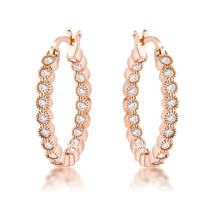 Precious Stars Rose Goldtone Cubic Zirconia Inside Out Hoop Earrings - £17.64 GBP