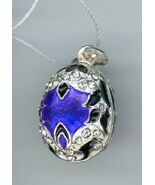 Russian Faux silver Egg Pendant, deep blue spread &amp; silver decor w/clear... - $955.54 MXN