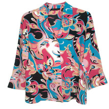 Violet &amp; Claire Womens Blouse Size M 3/4 Sleeve Button Front V-Neck Multicolor - £11.16 GBP