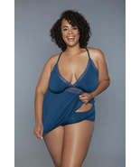 Plus Size Deep Royal Blue 2 Pc V neckline Cami Set With Wire Free Bralette - £19.55 GBP