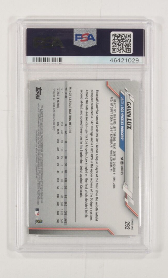 2020 Topps Gavin Lux Indossa Casco Con Oro Lamina PSA 10 Gemma come Nuovo #292 Item image 2