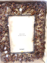 Pier 1 Picture Photo Frame Amber Pepper Berry Jeweled Glam  Metal 4x6&quot; New NIB - £19.98 GBP