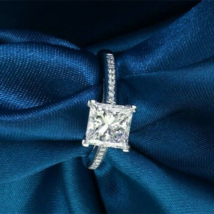 Princess Cut 2.20Ct Simulated Diamond 14K White Gold Engagement Ring in Size 6.5 - £193.95 GBP