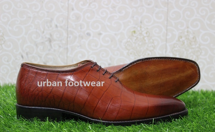 Mens New Handmade Formal Shoes Lace Up Crocodile Textured Leather Casual Wear