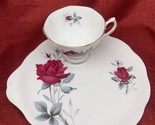 Royal Albert SWEET ROMANCE Snack Set Plate &amp; Cup England Red Roses Gray ... - £24.63 GBP