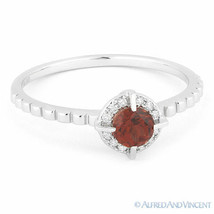 0.39ct Round Cut Garnet Gemstone Diamond Right-Hand Promise Ring 14k White Gold - £289.45 GBP