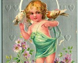 Loves Token Valentines Day Child w Doves Flowers Embossed Unused DB Post... - $11.83