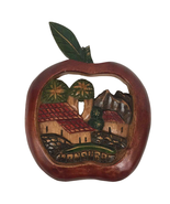 Honduras Village Scene Wood Carved Plaque Apple Shaped Handcrafted Folk ... - £31.25 GBP