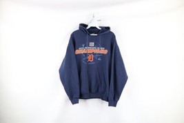 Vintage Mens Small Distressed Spell Out 2006 Detroit Tigers Baseball Hoodie Blue - £35.57 GBP