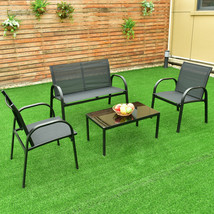 Costway 4 PCS Patio Furniture Set Sofa Coffee Table Steel Frame Garden Black - £185.86 GBP