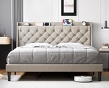 Idealhouse Queen Upholstered Bed Frame In Beige With Optional Box Spring; - £190.48 GBP