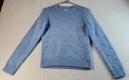 Lucky Brand Sweater Womens Small Blue Polka Dot Knit Cotton Long Raglan ... - $12.89