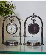 Personlized Brass Table Clock with Compass - Desk - Table Top Decor - Be... - $109.41 CAD
