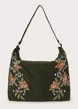 MONSOON Green Corduroy Embroidered Shoulder Bag ONE SIZE (fm41-9) - £38.69 GBP