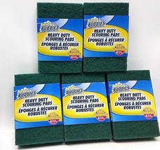 ( 5 Pk =20 ) Scrub Buddies Green Pads Heavy Duty Scouring Cleaning 4 Each 4&quot;x 6&quot; - £14.23 GBP