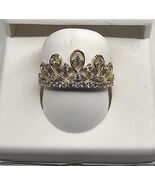 10k Solid Gold Cubic Zirconia Crown Royalty Ladies Ring Quinceanera Ring - €302,96 EUR