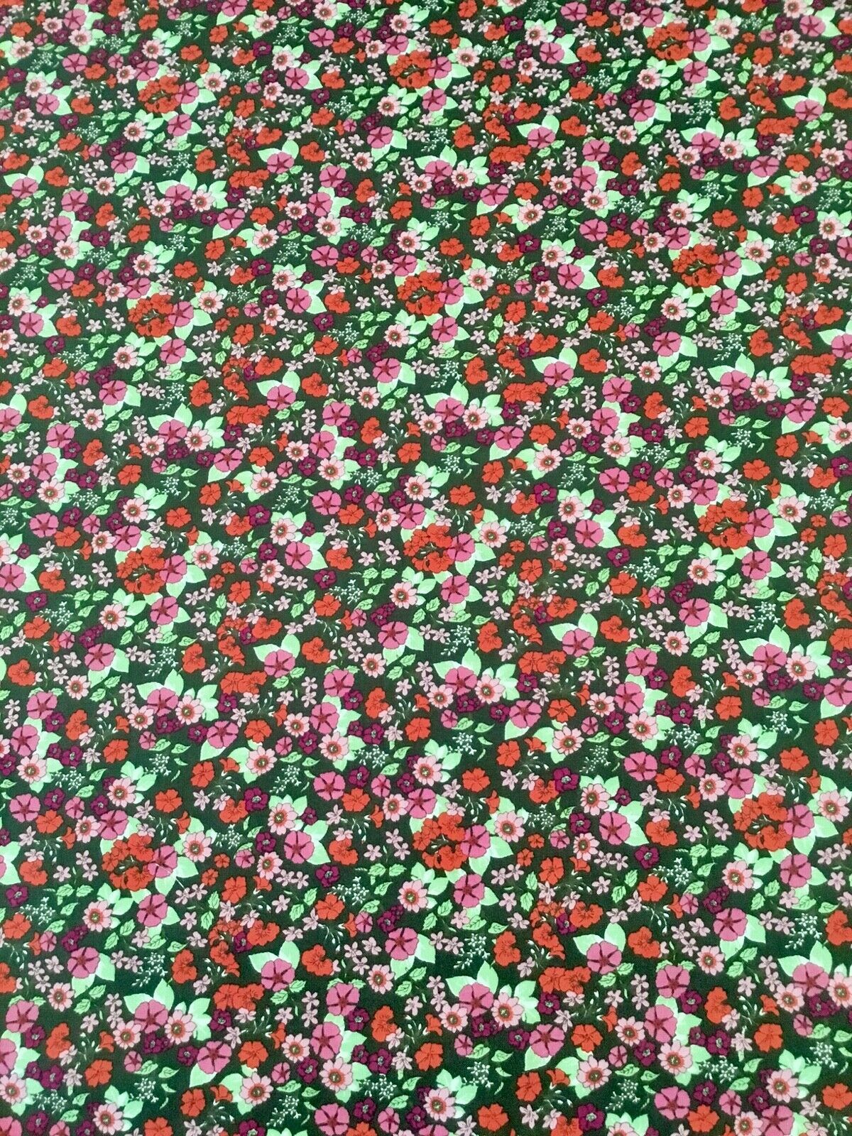 Garden Delights - Impressionist Floral Cotton Fabric on Dk Grn background 1/2 yd - $4.55