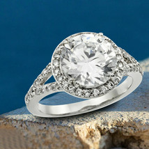 Halo Engagement Ring 3.00Ct Round Simulated Diamond 925 Sterling Silver Size 6 - £89.20 GBP