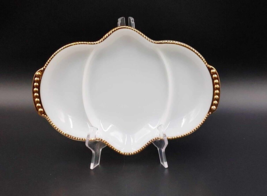 Vintage Fire King White Milk Glass Gold Trim Relish Tray Dish 3 Part Div... - $8.13