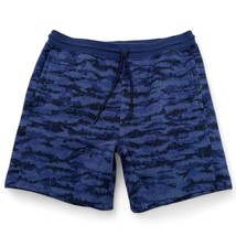 Fabletics Mens XL Sweat Shorts Blue Camo Elastic Waist Drawstring Zip Pockets 7&quot; - £23.30 GBP