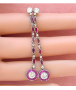 ART DECO 1.48ctw DIAMOND 1.03ctw RUBY HALO STUD DANGLE LONG COCKTAIL EAR... - €3.585,48 EUR