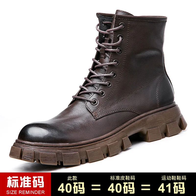 Leather Combat Boots Autumn Winter Ankle Boots boy Boots Mens hide Handmade Fash - £216.66 GBP