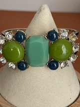 Banana Republic Womens Green Silver-Tone Gemstones Studded Bangle Bracel... - $18.99