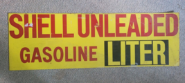 Vintage Shell Gasoline Sign Metal Unleaded 46"x15" One Sided Liter Man Cave Bar - $89.99