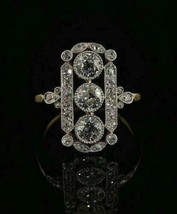 1.5Ct Imitación Diamante Tres Piedras Vintage Alianza 14K Dos Tonos Oro Chapado - £97.33 GBP