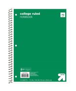 up&amp;up Spiral Notebook 1 Subject College Ruled 70 Pages 7.5x10.5 Green - €15,08 EUR